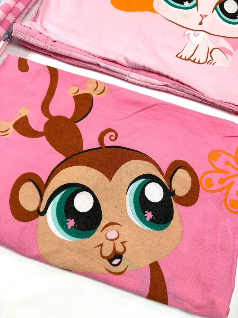 VINTAGE LPS Littlest Pet Shop Full Flat Sheet 2 Standard Pillowcases 2009 Rare